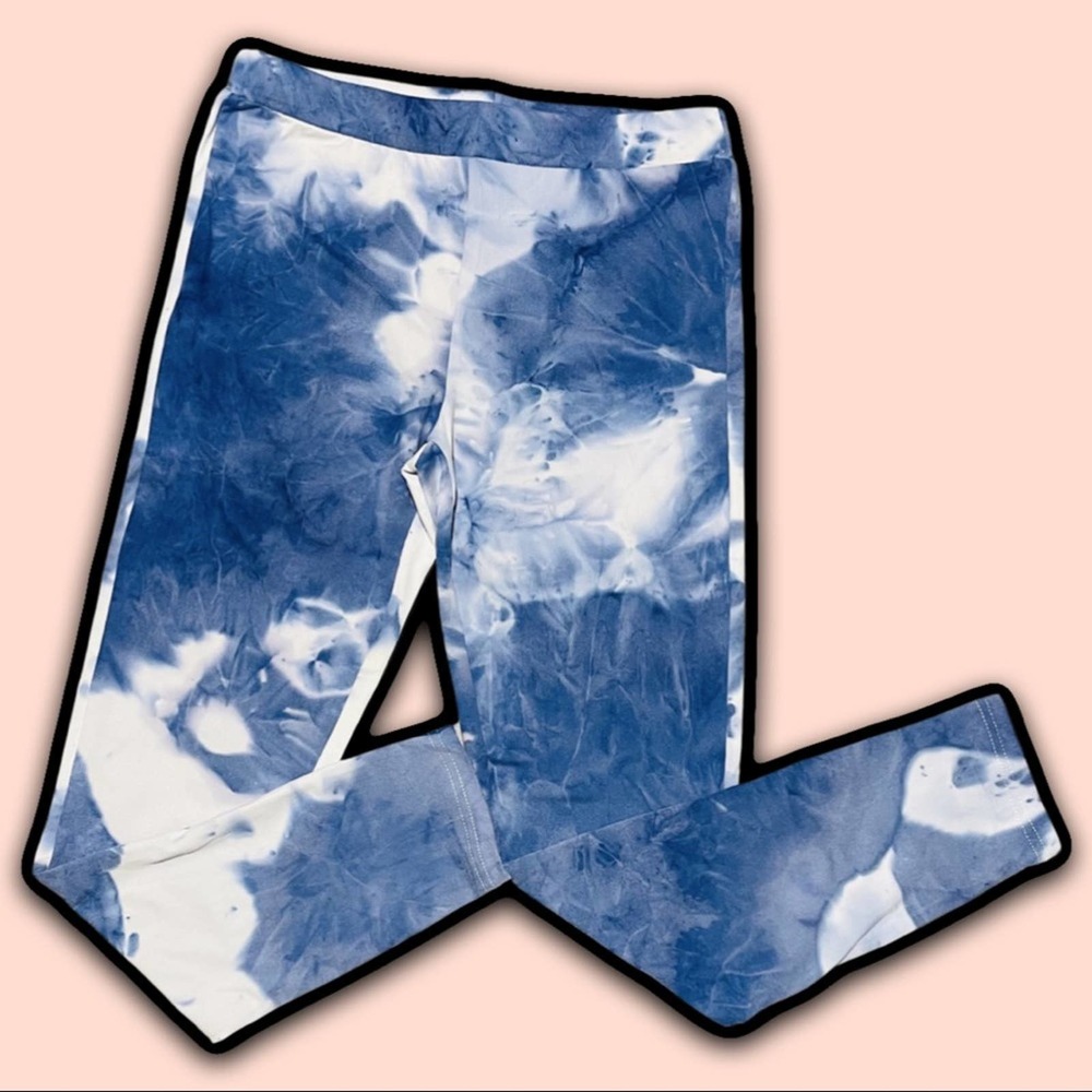 NEW blue and white tie dye high waisted leggings cotton blend size Medium